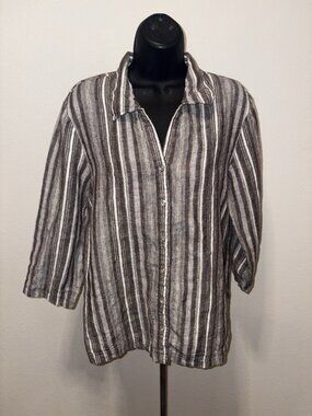 JM Collections Linen Blouse Top Women’s 14  Long sleeve Metallic Gold Thread